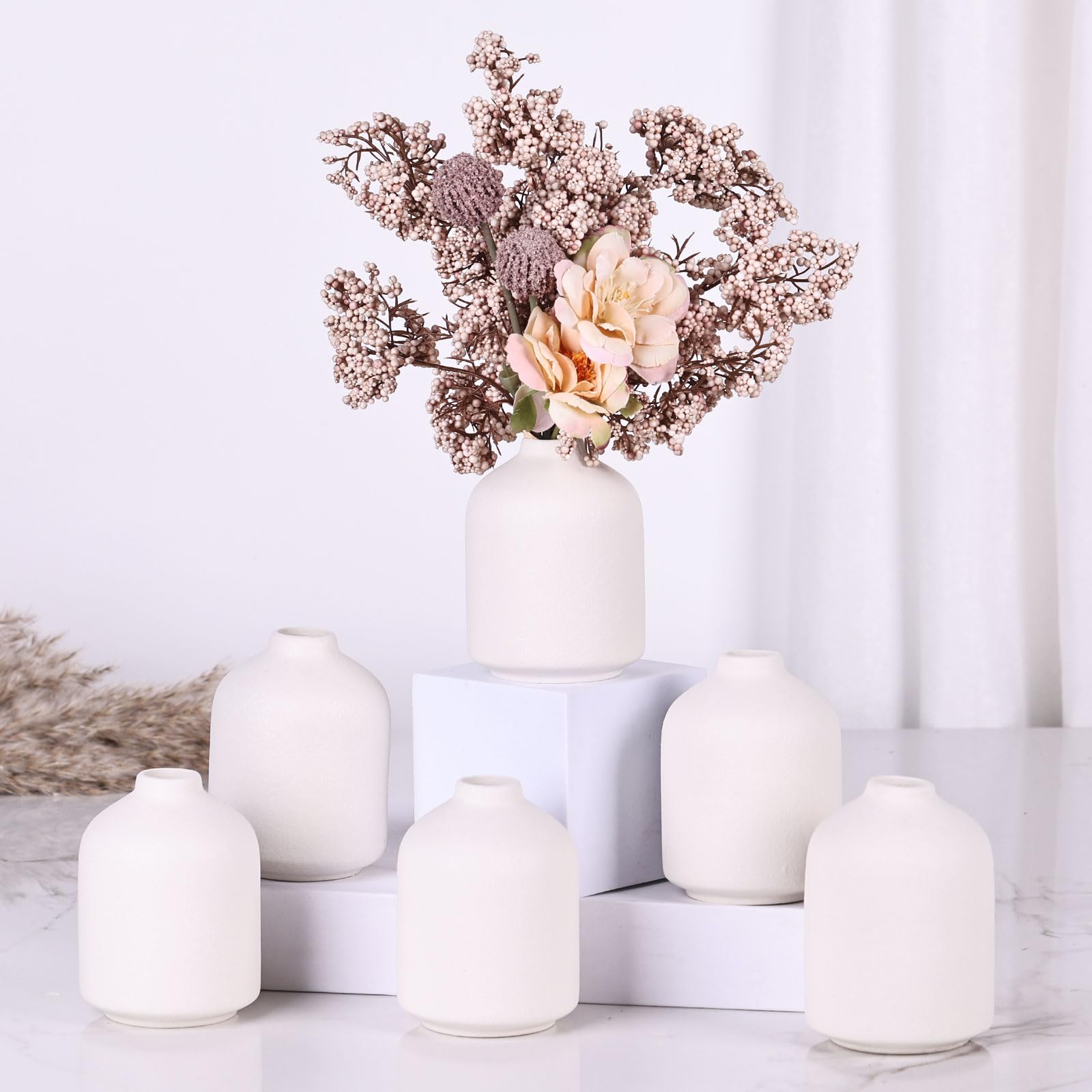 Amazon.co.jp: 陶器の花瓶 6-6個セット 小さな花瓶(ホワイトセット