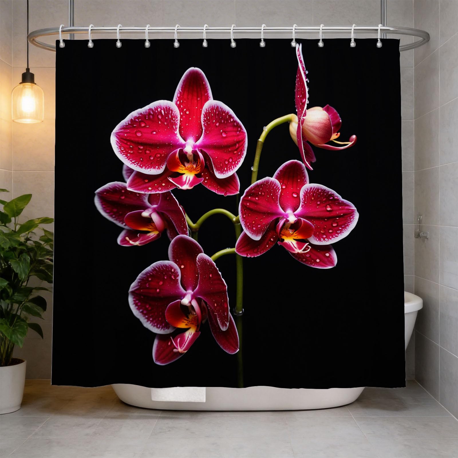Hongduo 3D Orchid Shower Curtain for Stalls Bathtubs Minimalistic Bathroom Decor Shower Curtain Set Polyester Fabric Waterproof 180x180cm/71X71 Inch with Hooks