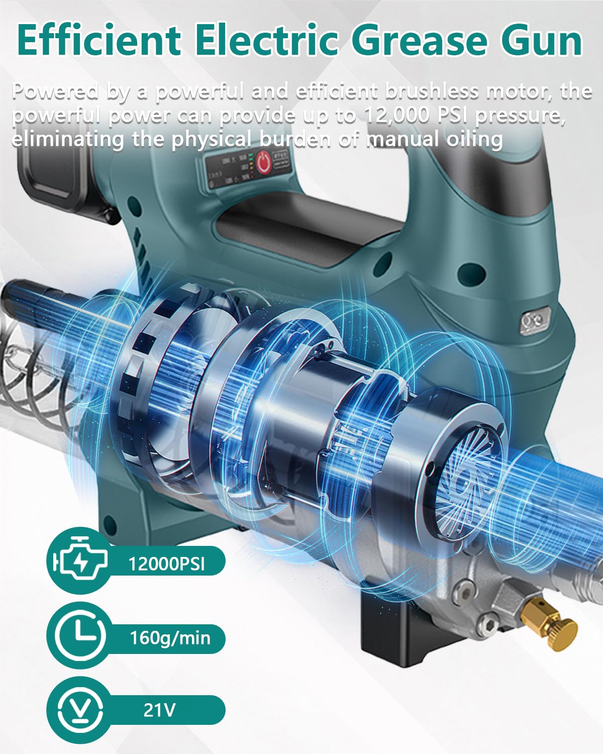 Pistola engrasadora a batería, 12000 PSI, compatible con batería Makita de 18 V (sin batería), con manguera de alta presión de 60 cm, pantalla digital, función cuantitativa, para camiones