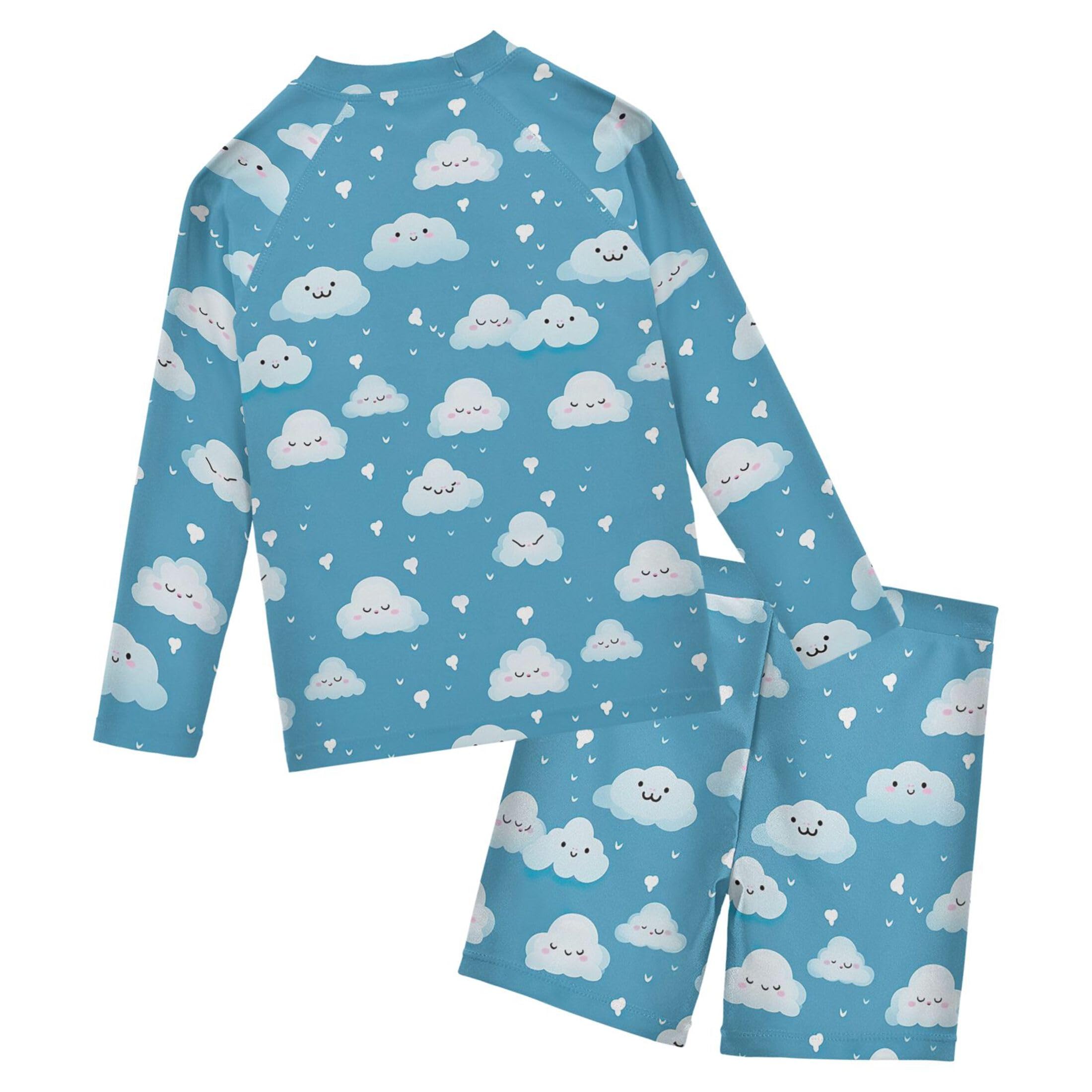 Clouds Blue Boys Rash Guard Swimsuits Set for Boys Long Sleeve Swim Shirts Bathing Suits with Trunks B0403775