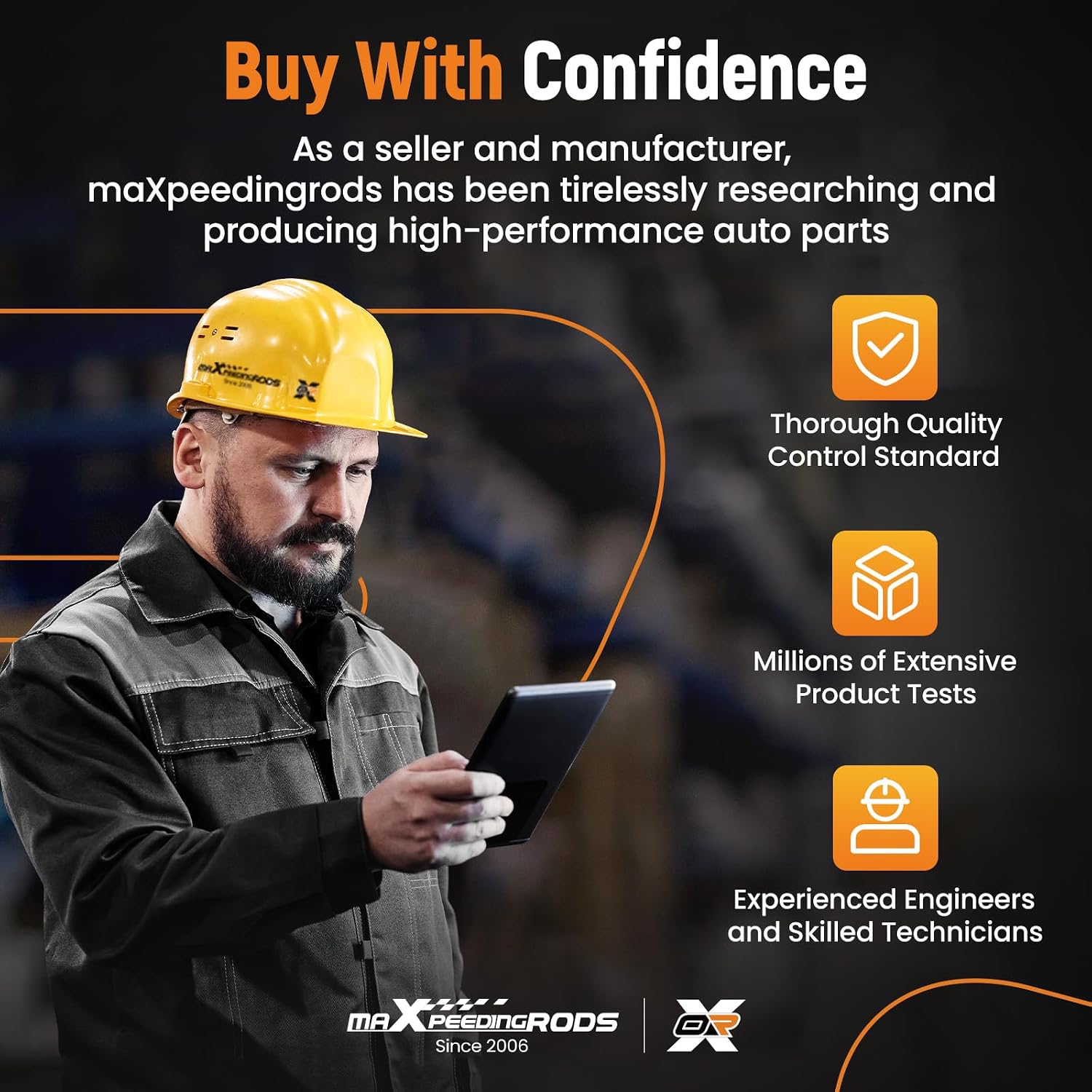 Buy With Confidence graphic showing a technician and quality assurance icons