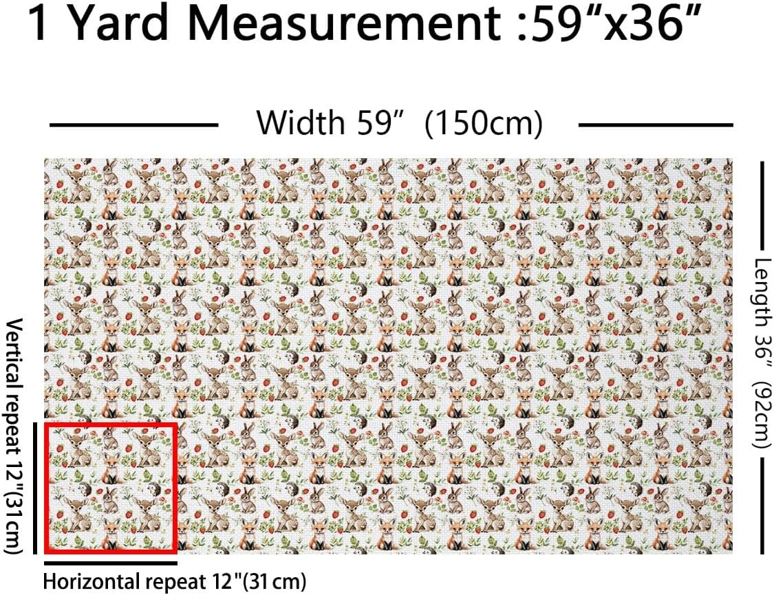 Feelyou Deer Fabric by The Yard Kids 2 Yard Kids Fox Hedgehog Upholstery Fabric for Chairs Teens Boys Girls Woodland Wild Animals Waterproof Outdoor Fabric Wildlife Design Reupholstery Fabric Decor
