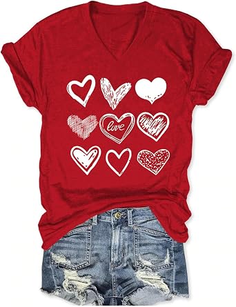 Vircreate Womens Short Sleeve V Neck Christmas T-Shirts Merry Christmas Tree Graphic Tee Tops
