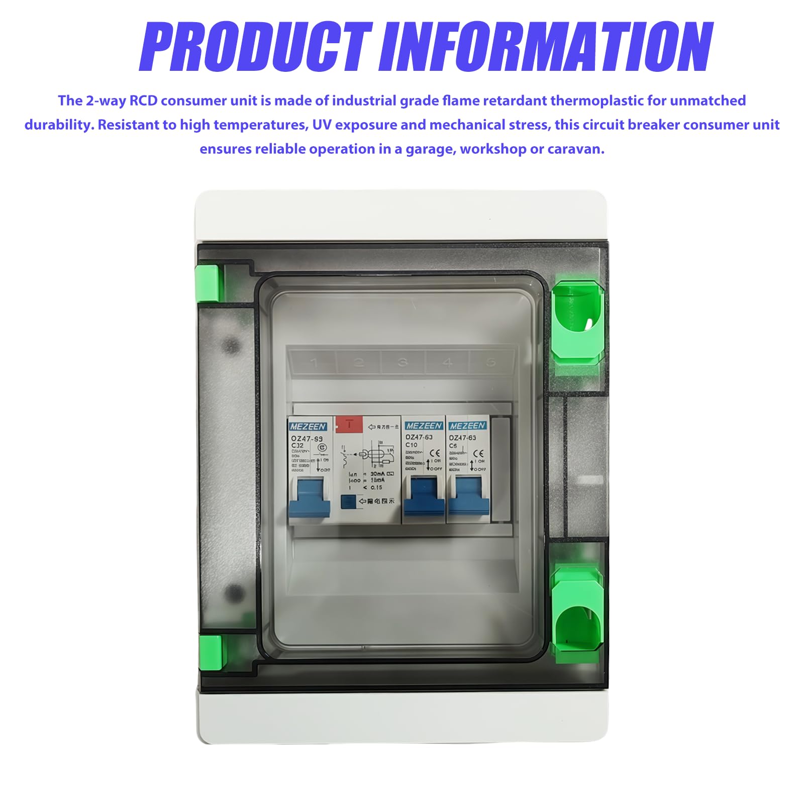 2 Way RCD Consumer Unit: PRITOK Circuit Breaker Consumer Unit, 63 Amp 30mA with 6 x MCBs 6 Amp and 32 Amp - Image 2