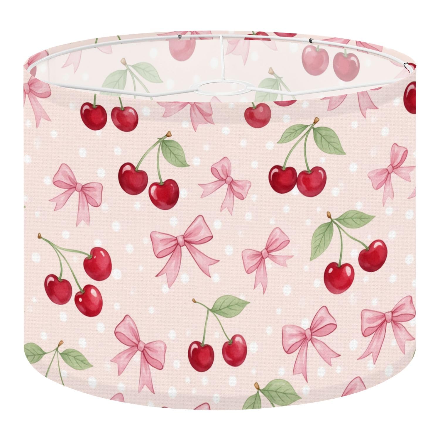 Fabric Round Drum Lamp Shade Cherry Pink Bow Soft Pink Vintage Medium Linen Decorative Assembly Replacement Lampshades 13inch Set of 1 for Table Lamps, Floor Lamps,Ceiling Lamp