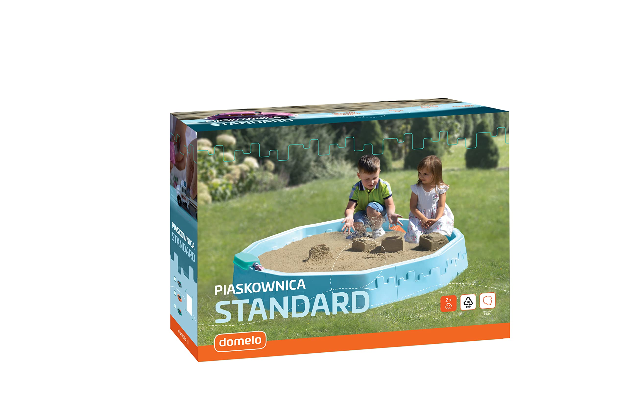 Robuster Kindersandkasten aus Polypropylen mit Zwei bequemen Sitzen | Der Sandkasten ist das ideale Kinderspielzeug für Terrasse und Garten | Maße 150x150x25 cm (Blau)