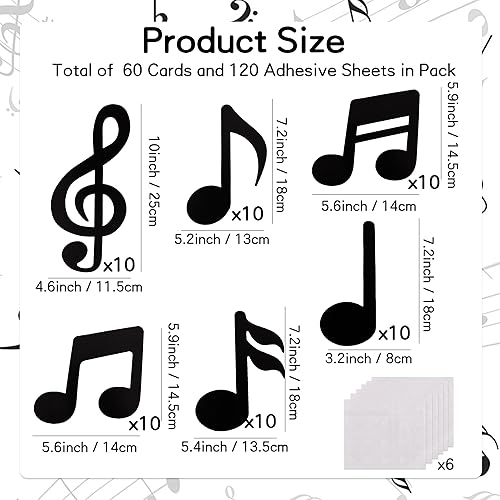 Miniatura 2 de Vuzvuv 60 piezas de recortes de notas musicales para decoración de pared de fiesta, notas musicales de doble cara, recortes de papel para decoración