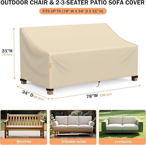 Miniatura 2 de Fundas impermeables para muebles de patio, para padres (beige, 78 pulgadas de ancho x 34 pulgadas de profundidad x 31 pulgadas de alto)