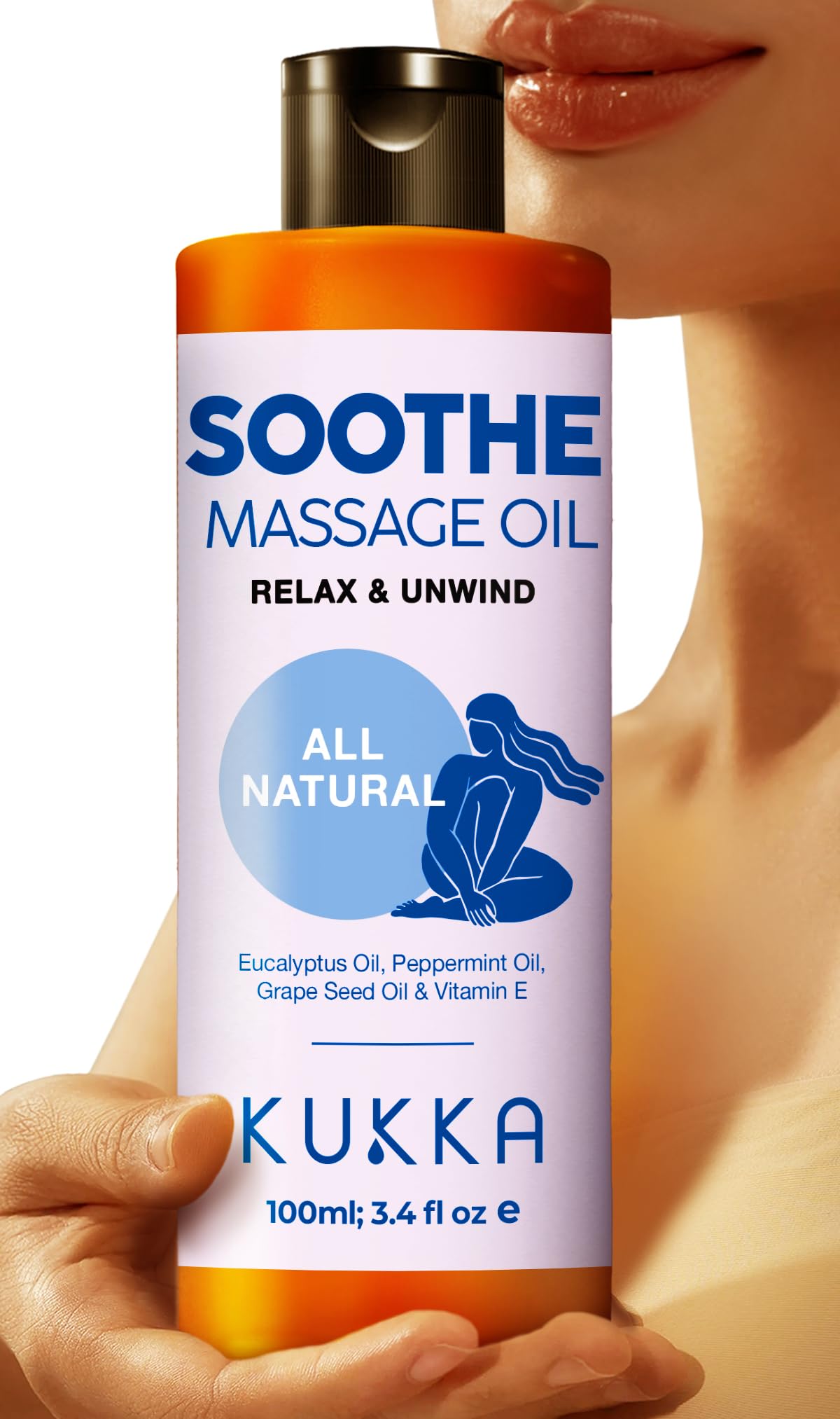 Kukka Soothe Massage Oil for Massage Therapy - Spa Quality Warming Massage Oil - Body Oils for Women & Men - Infused with Eucalyptus Oil, Peppermint Oil, Grapeseed Oil & Vitamin E Oil - (3.38 fl oz)