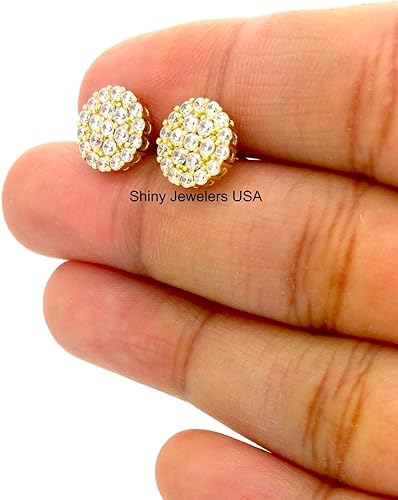 Miniatura 7 de Aretes de tuerca para hombre con acabado de oro amarillo de 18 quilates, circonita cúbica de 0.394 in, Plata Oro amarillo, Circonia cúbica