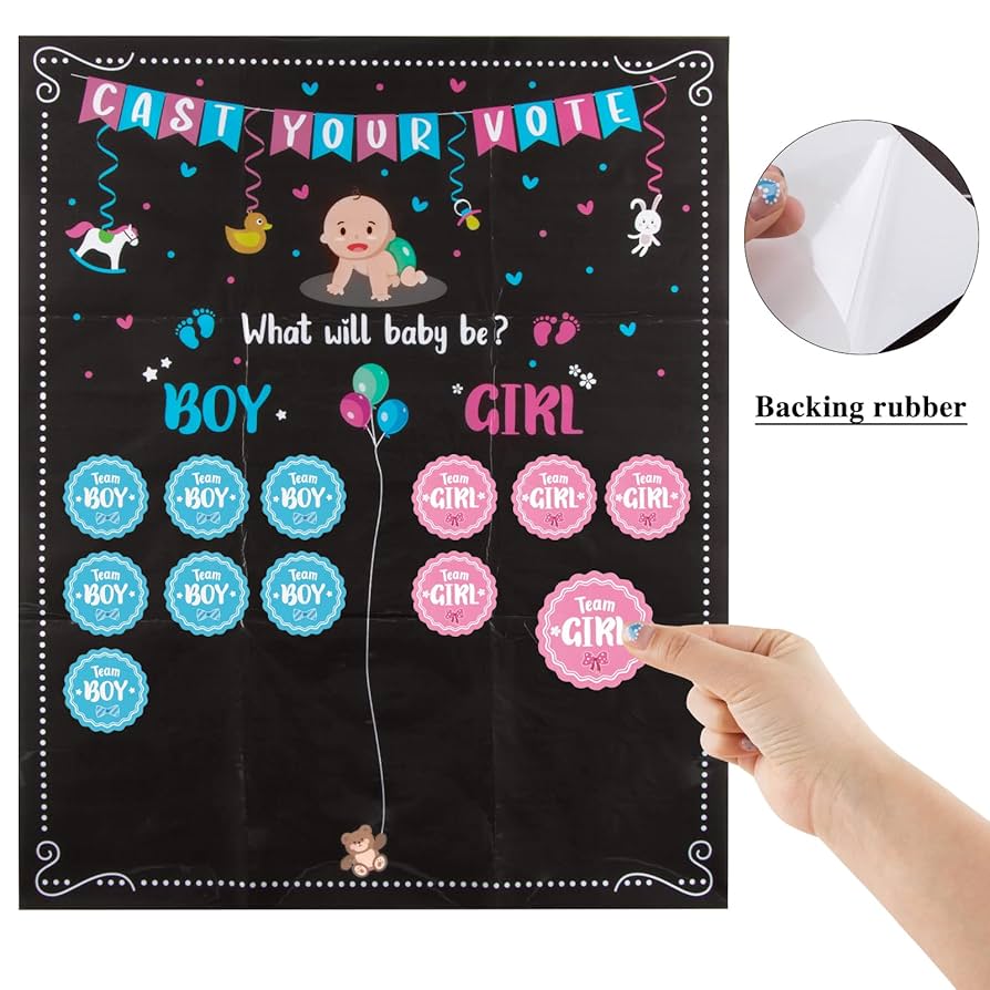 Set 77 Pezzi Gender Reveal Party - Poster, Adesivi E Braccialetti Per Feste - Foto 13