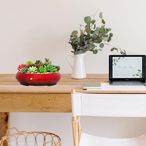 Miniatura 5 de ARTKETTY Macetas para suculentas, macetas de cerámica para bonsái de 11.5 pulgadas con drenaje, macetas grandes y poco profundas para plantas de