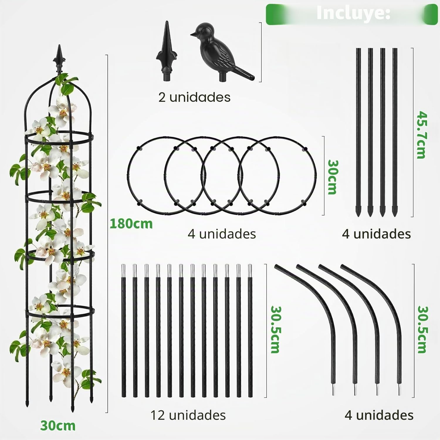 LATERN 1 Pieza Enrejado de Obelisco de Jardín para Plantas Trepadoras, 180CM Altura Soporte Metálico para Plantas con Revestimiento Antioxidante para Macetas Plantas Rosas Tomates Pepinos Flores Uvas