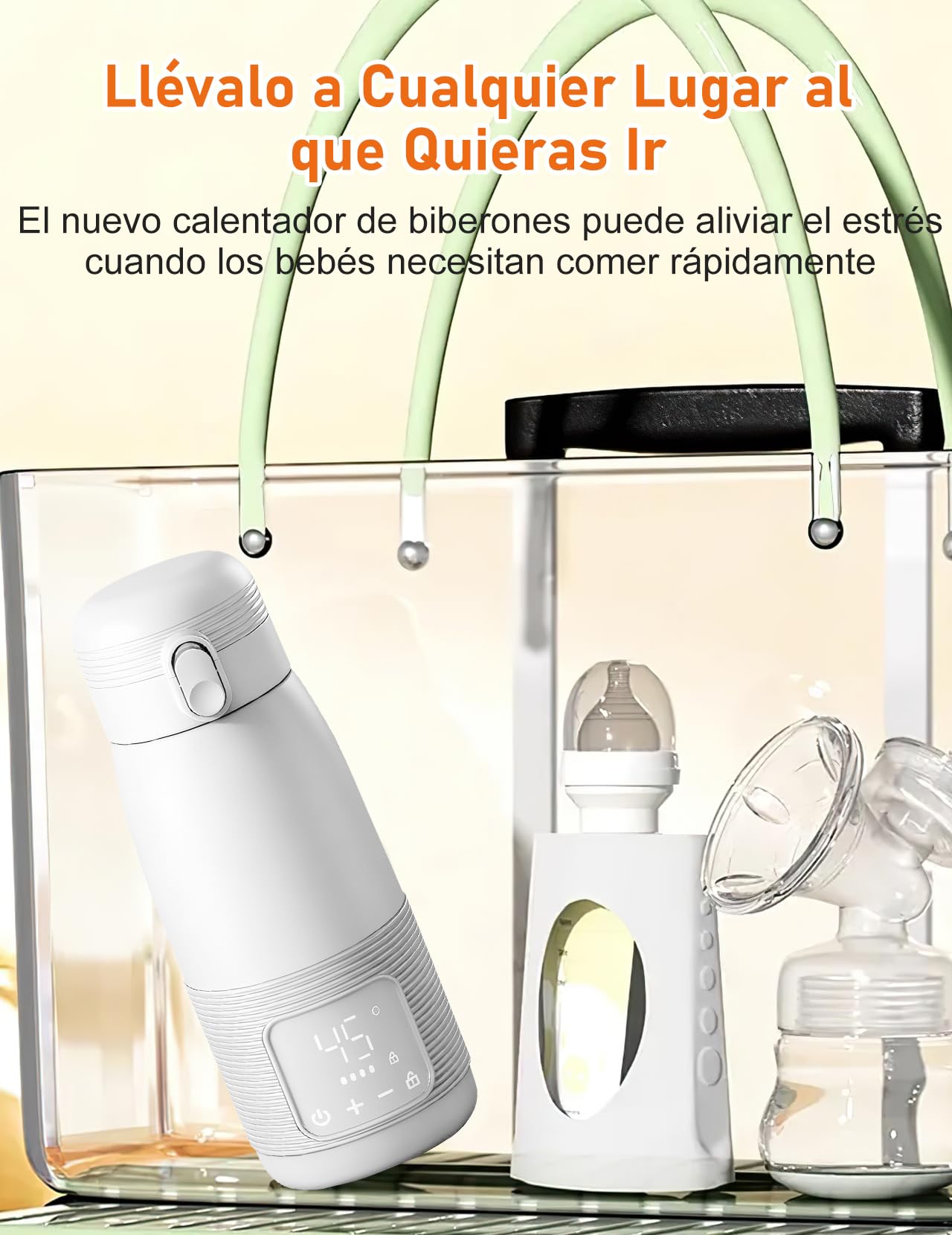 Calientabiberones Portátil, Calientabiberones Bebé de Viaje, 500 ml | Control Preciso de la Temperatura 37 a 55 Grados Ajustable para la Alimentación Nocturna de Viaje