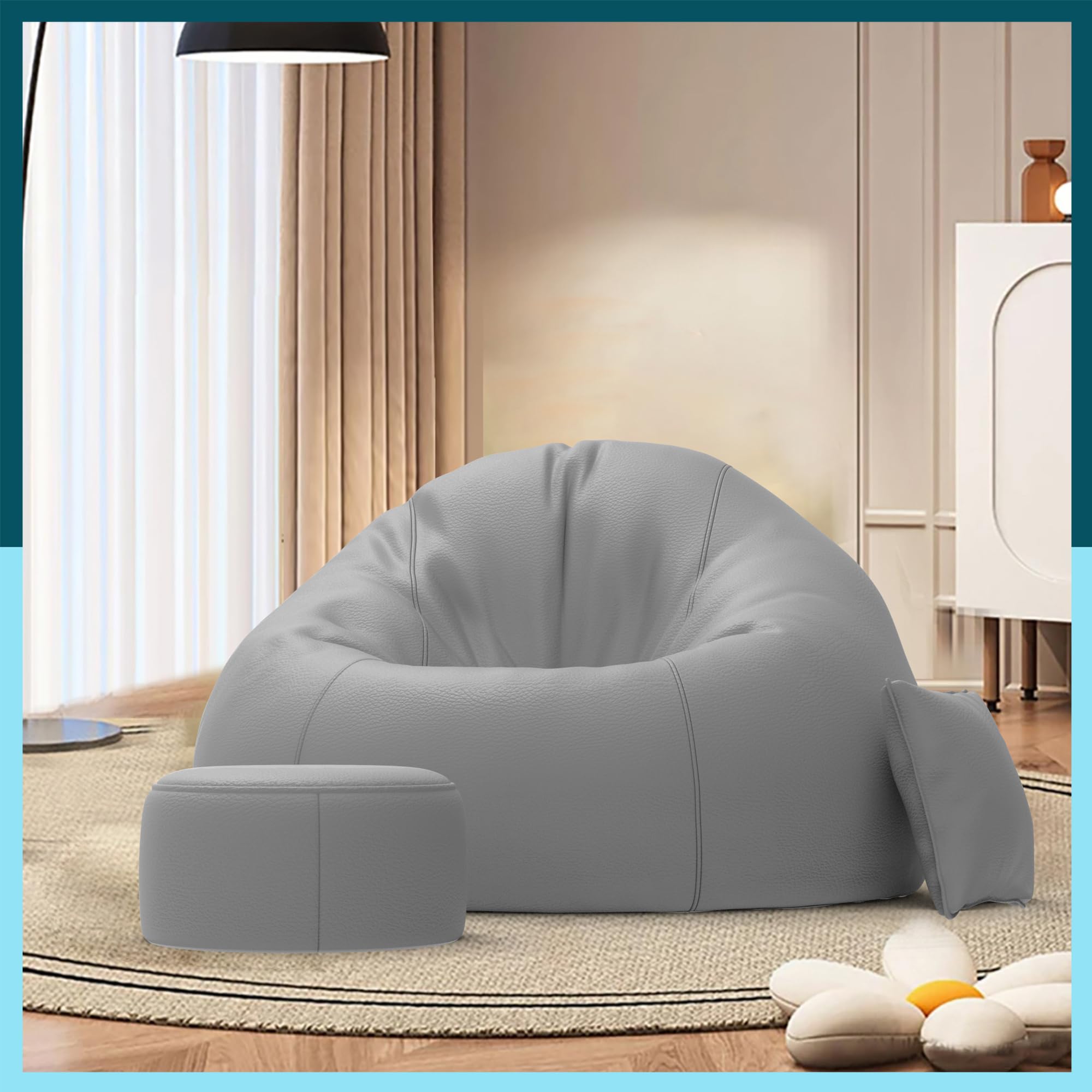 Biggie Bean Bag with Beans Filled 5XL Bean Bag Sofa with Free Cushion Footrest - Official : CozyHaven Combo (Matching Color : Regular, Light-Grey)