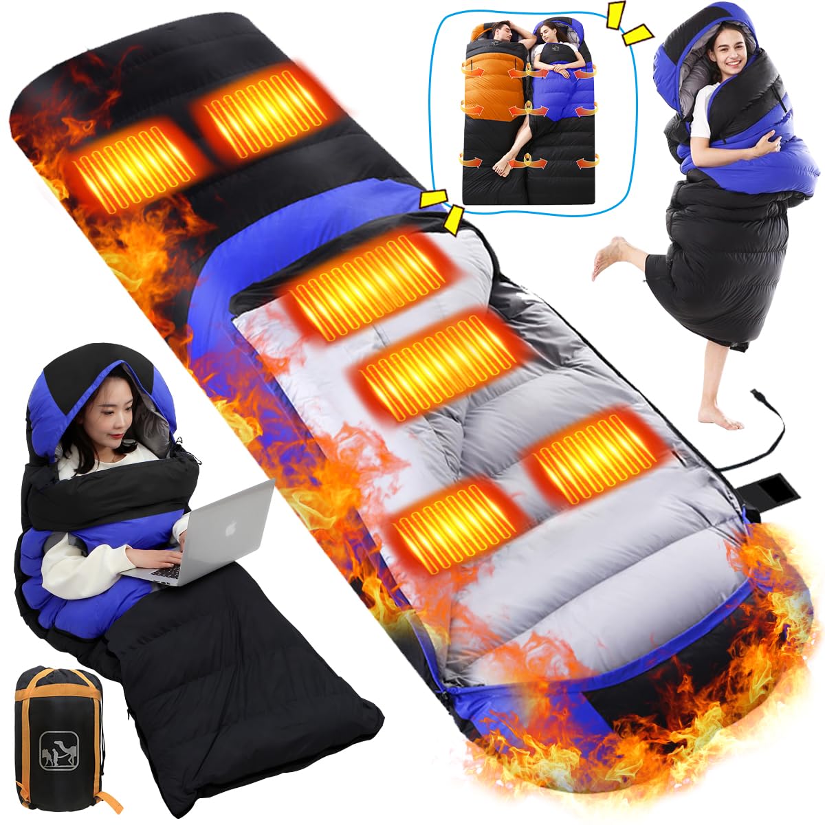 Amazon.co.jp: 電熱寝袋 電気シュラフ USB【6つヒーター 手足が出せる