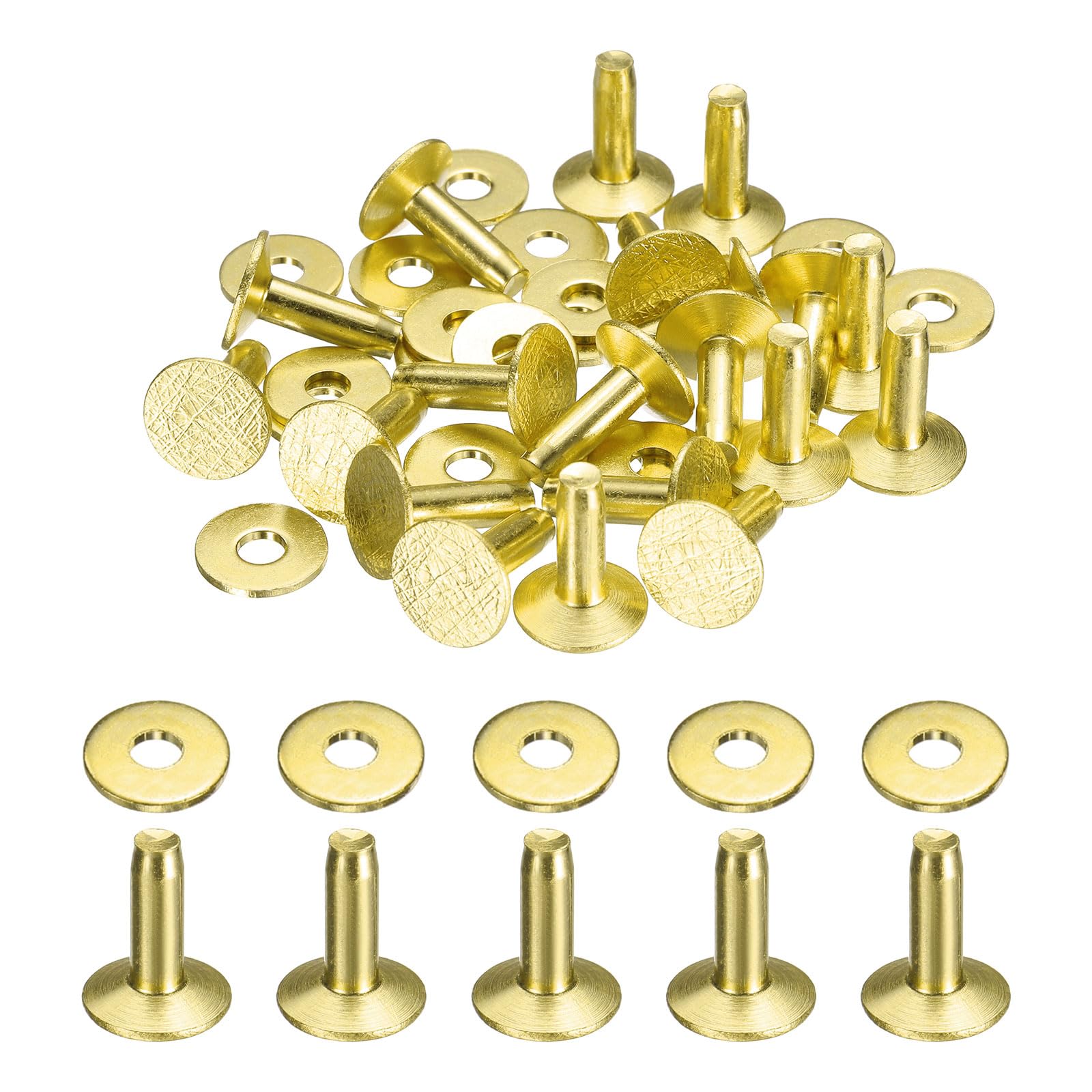 sourcing map 20Set Copper Rivets and Burrs Washers 11x4x12mm Dimpled Finish Copper Solid Leather Rivet Fastener Studs Posts for Leather DIY Craft Belts Wallets Collars, Gold Yellow