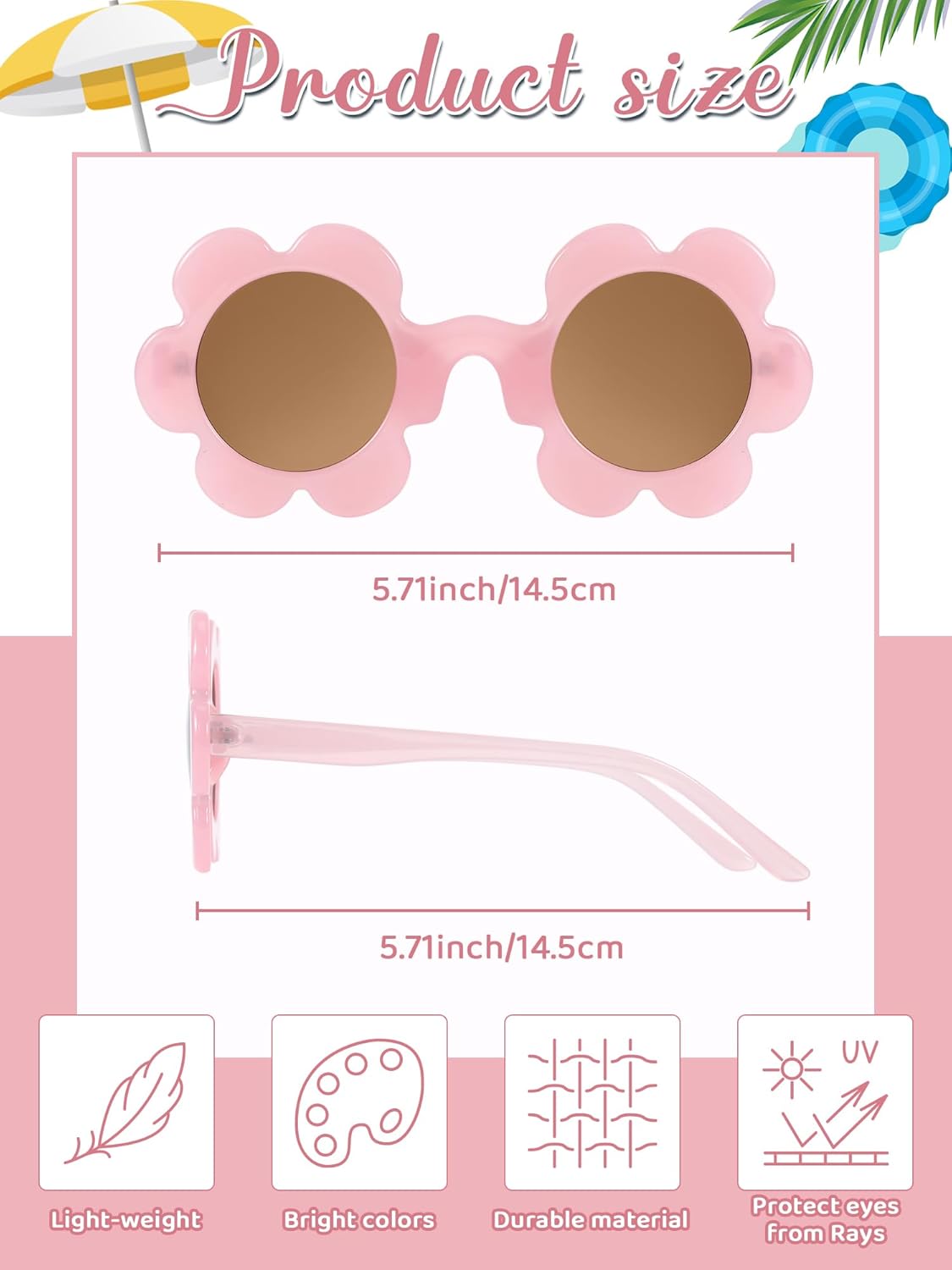 Kanayu 6 Pairs 5.71 Inch Adults Flower Sunglasses Summer Round UV Protection Flower Glasses Colorful Eyewear for Women Men - Image 2