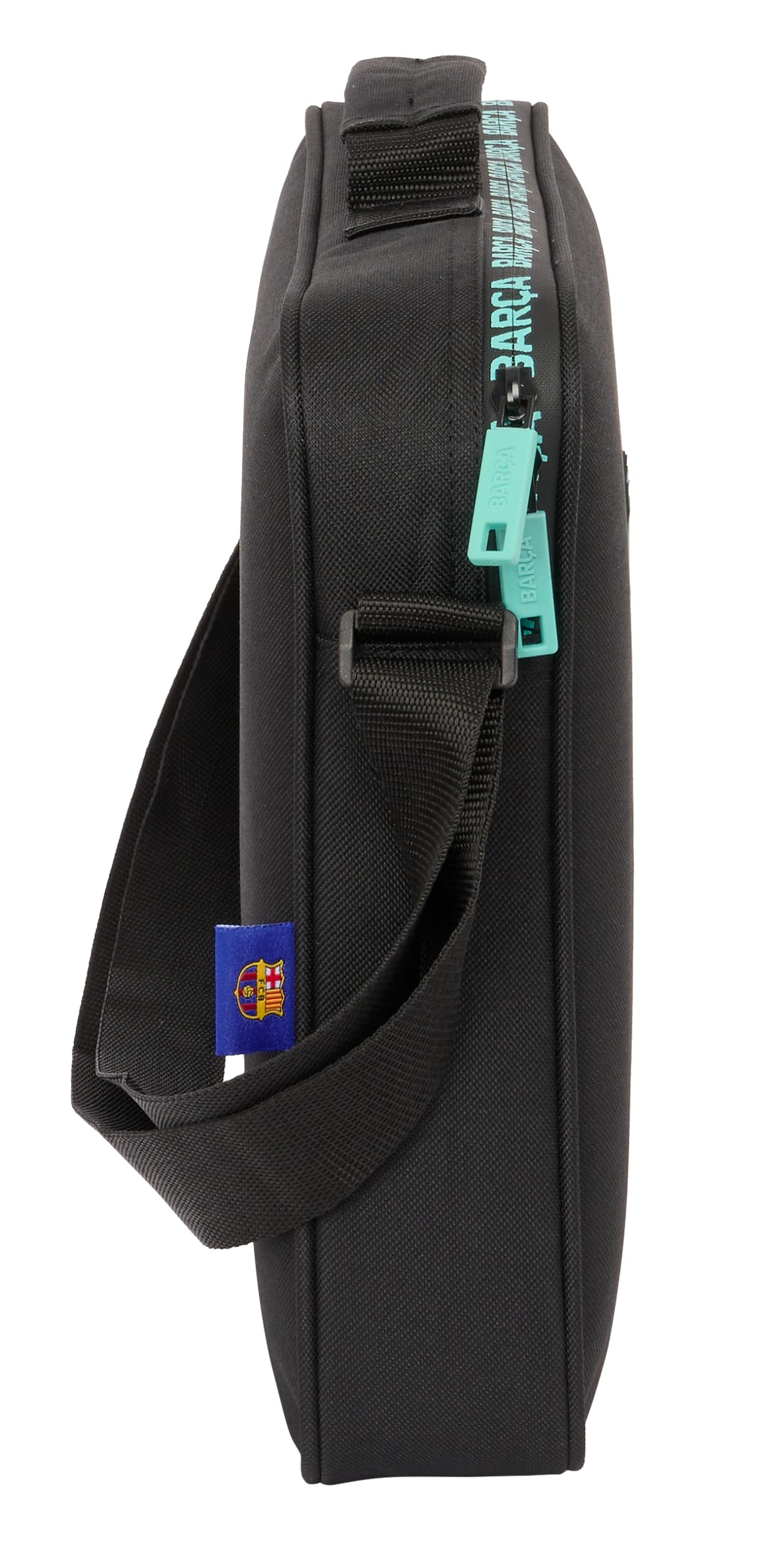 Safta M385, F.C. Barcelona 3. ekstra szkolna torba na ramię, torba na ramię, wygodna i wszechstronna, jakość i wytrzymałość, 38 x 6 x 28 cm, kolor czarny unisex dzieci, standardowy, Czarny (Black),