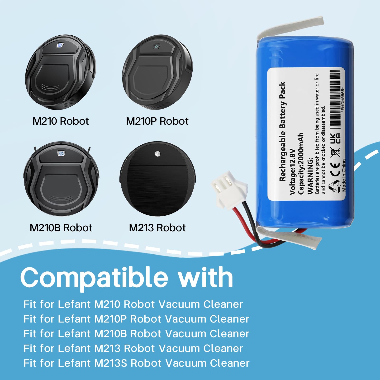 K KYUER Robot Aspirapolvere Batteria per Lefant M210 M210 Pro M213 M210P M210B M213S OKP Life K2 Robot Vacuum Cleaner Battery 12.8V 2000mAh