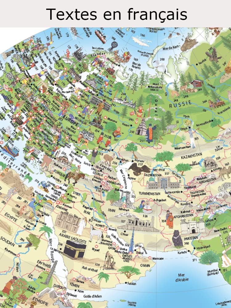 Tecnodidattica – Globe Atmosphere Family Solid pour enfants | lumineux, tournant sur son axe | cartographie illustrée et méridien gradué | diamètre 30 cm – textes en français