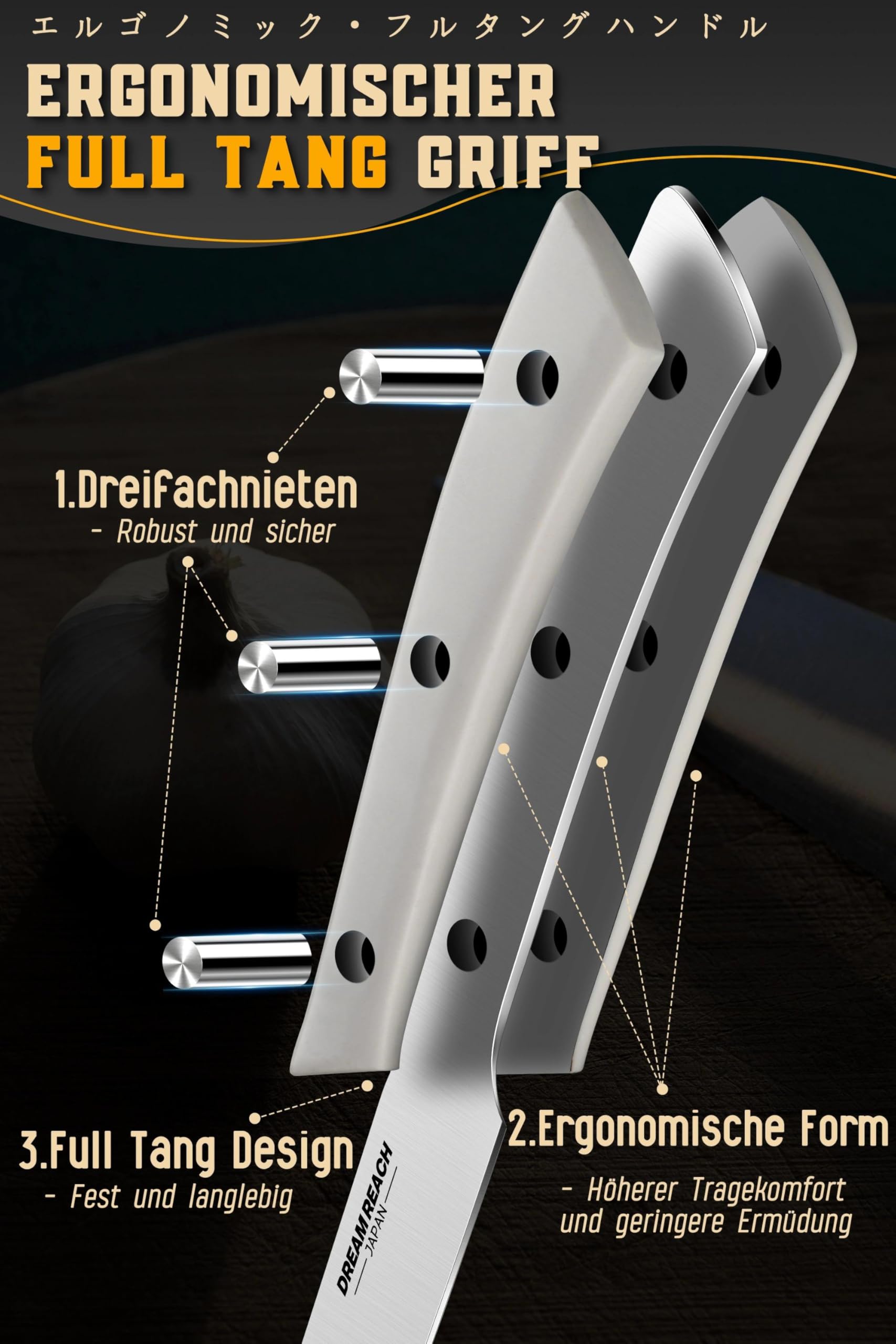 Dream Reach Set de 8 Couteaux à Steak à Lame Droite, Acier Inoxydable Full Tang, Lames Extra Tranchantes, Couverts de Table Professionnels, Lavables au Lave-Vaisselle