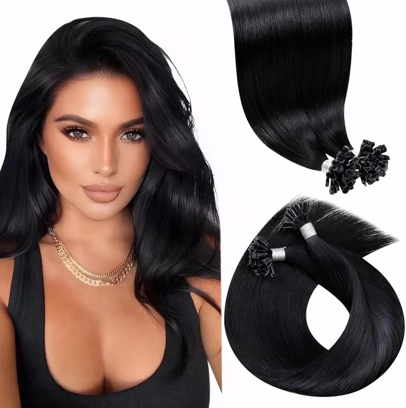LaaVoo U Tip Extensions Keratin Bondings Schwarz 55cm Echthaar Extensions Bondings 1g/s U Tip Haare Extensions Haarverlängerung Echthaar Pre Bonded Schwarz #1 100s 100G