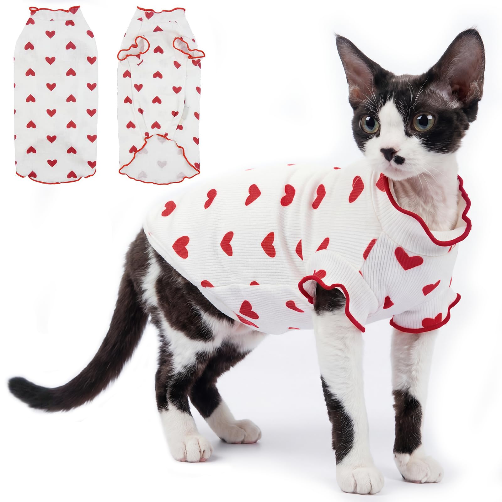 Camisa de gato sin pelo DENTRUN protege la piel sensible del frío con un diseño de corazón lindo