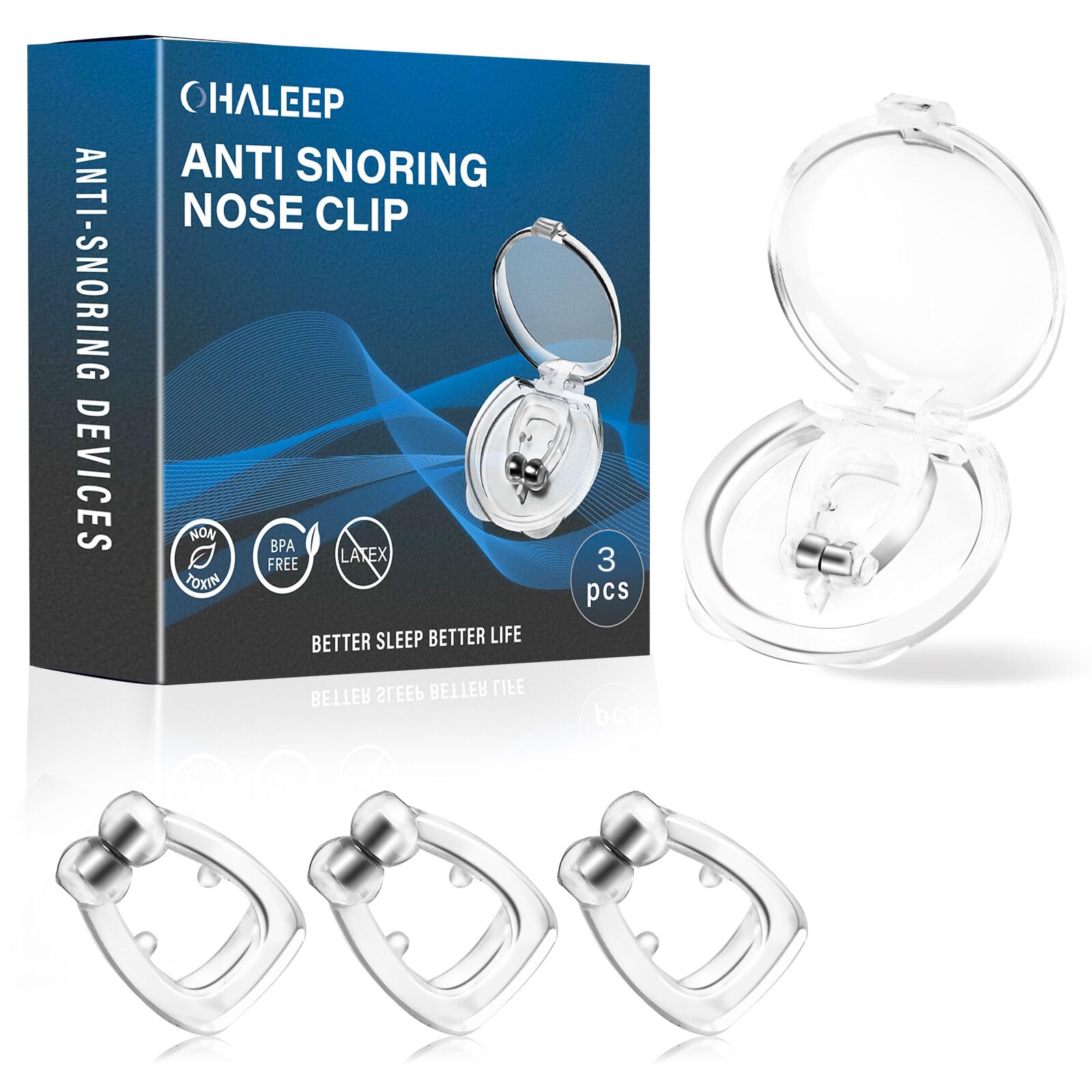 Anti Snoring Devices, Snore Stopper with Adjustable Magnet, Silicone Nose Clip Stop Snoring, Effective to Relieve Snoring, Snoring Solution for Comfortable and Quieter Sleep, Clear, M