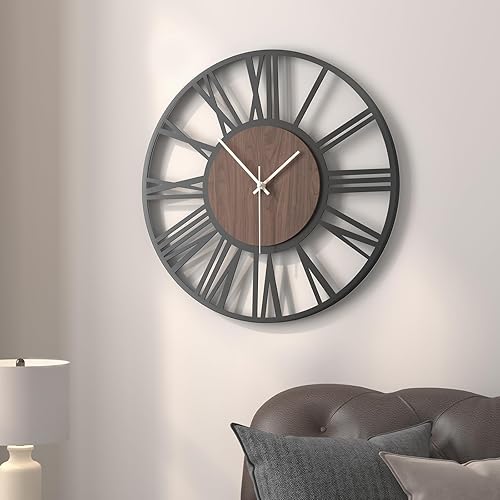 Miniatura 35 de Reloj de pared de 24 pulgadas, relojes de pared grandes para sala de estar, reloj redondo de metal decorativo, funciona con pilas, silencioso, sin