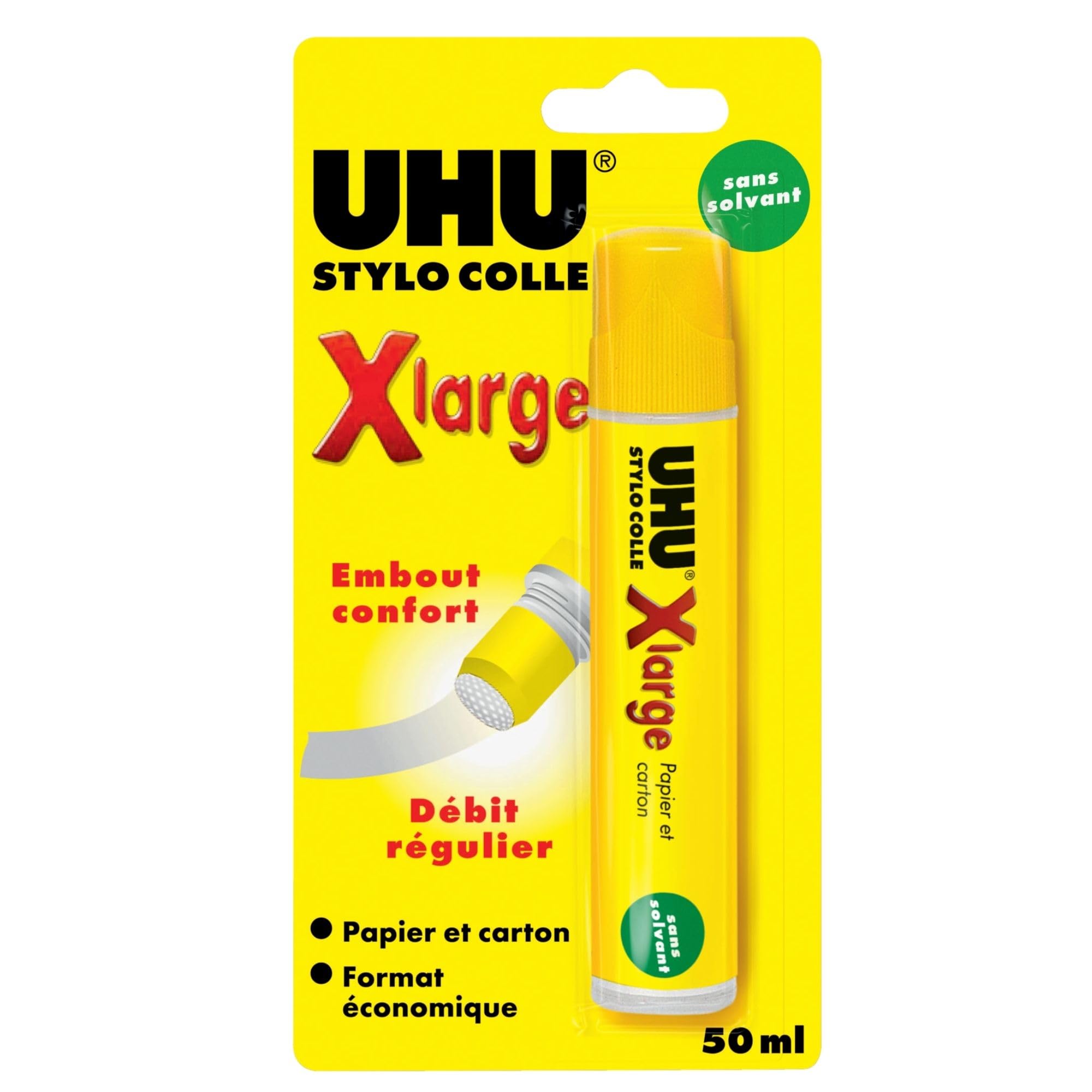 UHU Stylo Colle X Large - Colle Liquide Papier Et Carton - Application Économique - Applicateur Large Pratique - Ne Froisse Pas Le Papier - Sans Solvant Et Lavable - Transparente - Tube 50 ml
