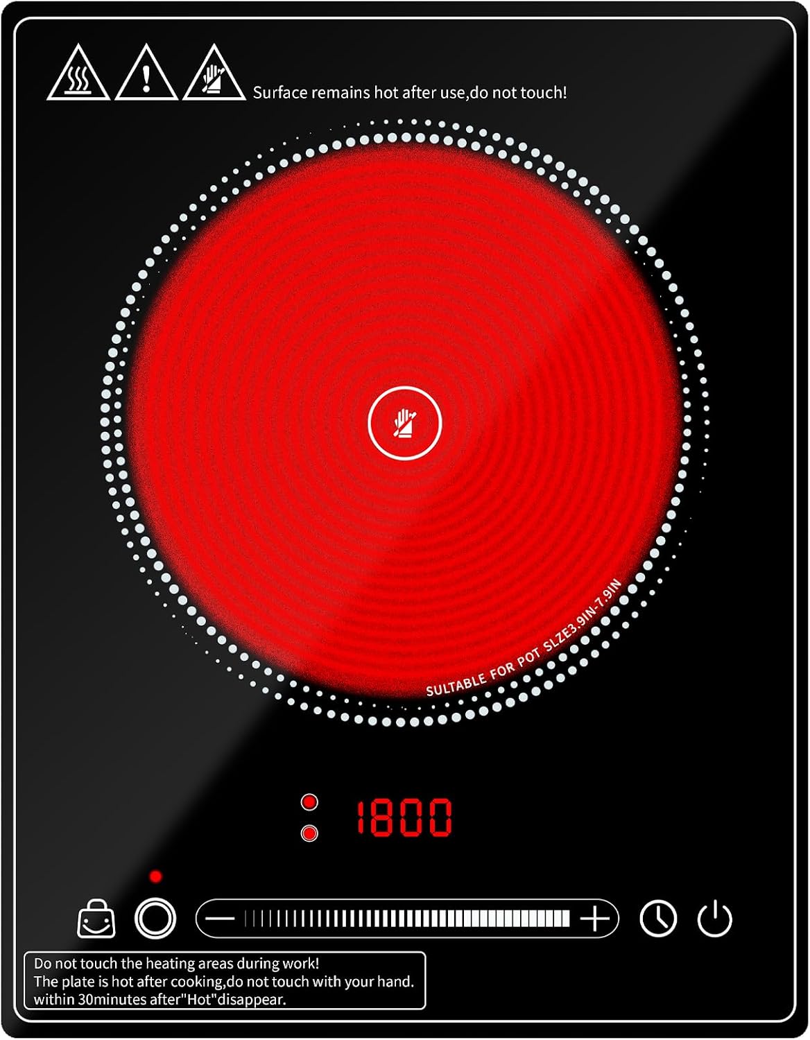 Single Burner Electric Cooktop,110V 1800W portable cooktop,Electric Stove Top with LED Knob Control,10 Power Levels, 2HTimer, Safety Lock, portable cooktop Overheat protection
