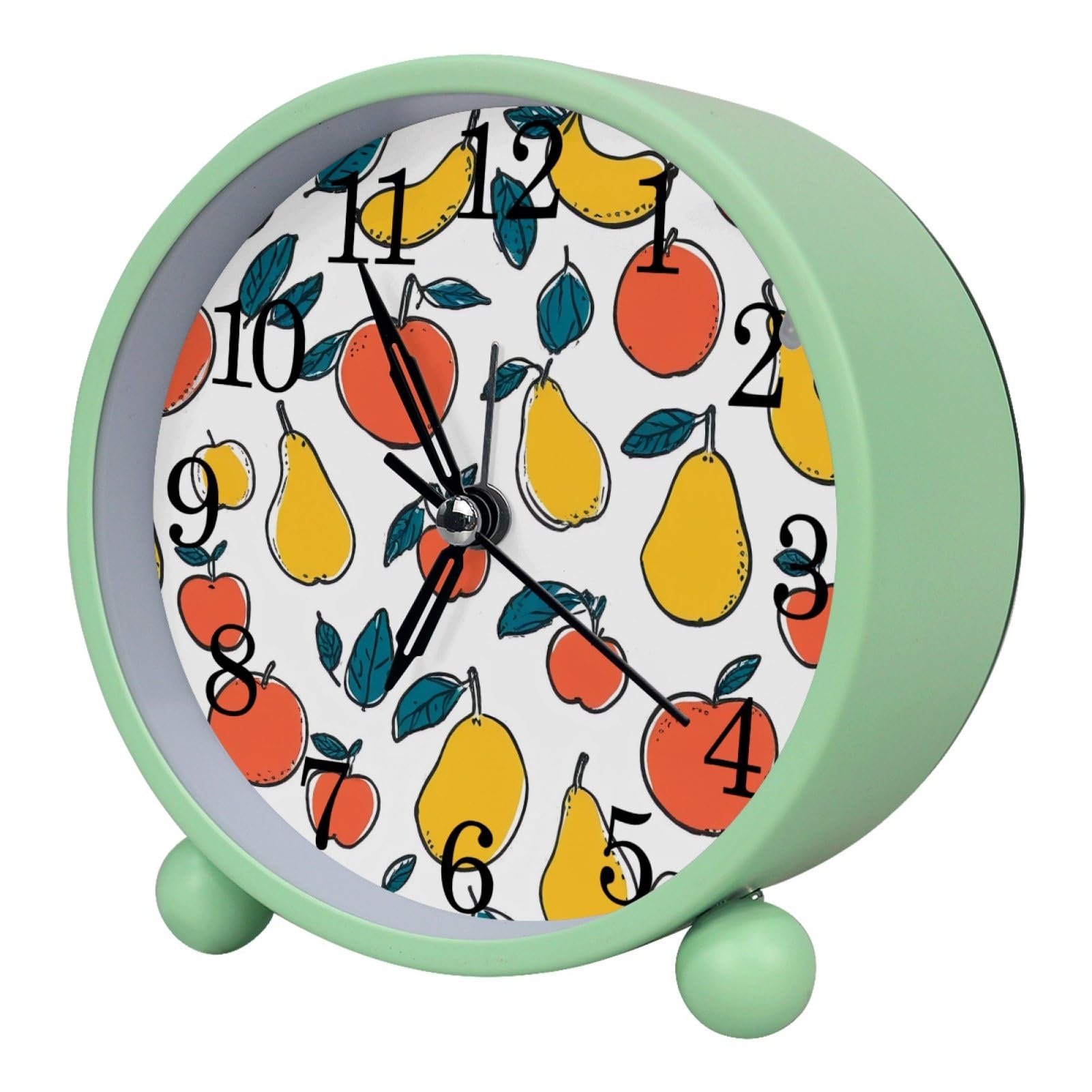 etoenbrc Fruits Round Battery Operated Bedside Alarm Clock Non-Ticking Desktop Silent Analog Alarm Clocks with Light