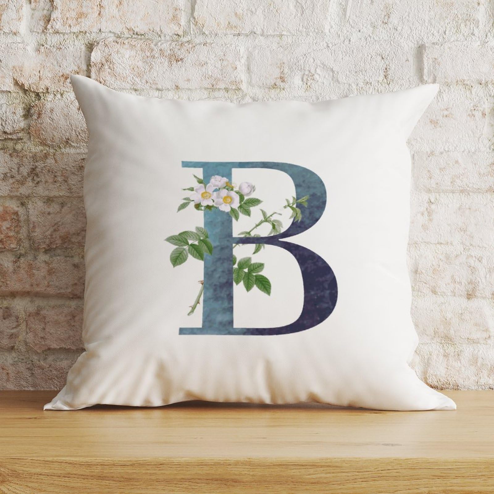 Zyadsinoudor Style-1 Initial Letter B Blue Throw Pillow Case Monogram White Floral Cushion Cover Monogram Letter 18X18in Decorative Pillow Home Cotton Linen Modern Throw Pillow Cover For Couch Sofa Bed Decor
