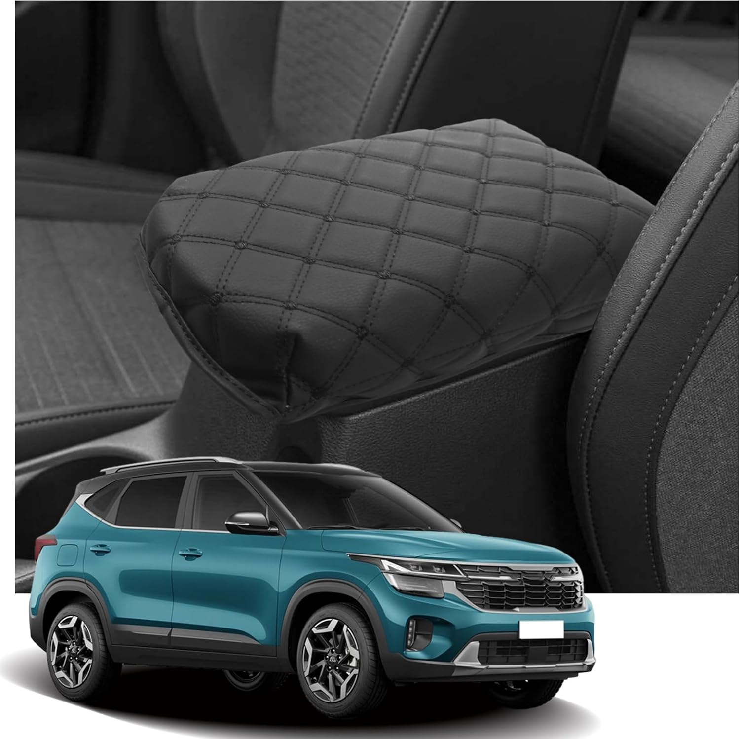 YEE PIN for 2024 2025 Kia Seltos Center Armrest Cover Saver 2024 Seltos Console Cover Fit for 2021 2022 2023 2024 2025 Kia Seltos Central Console Armrest Box Scratch Resistance (Black)