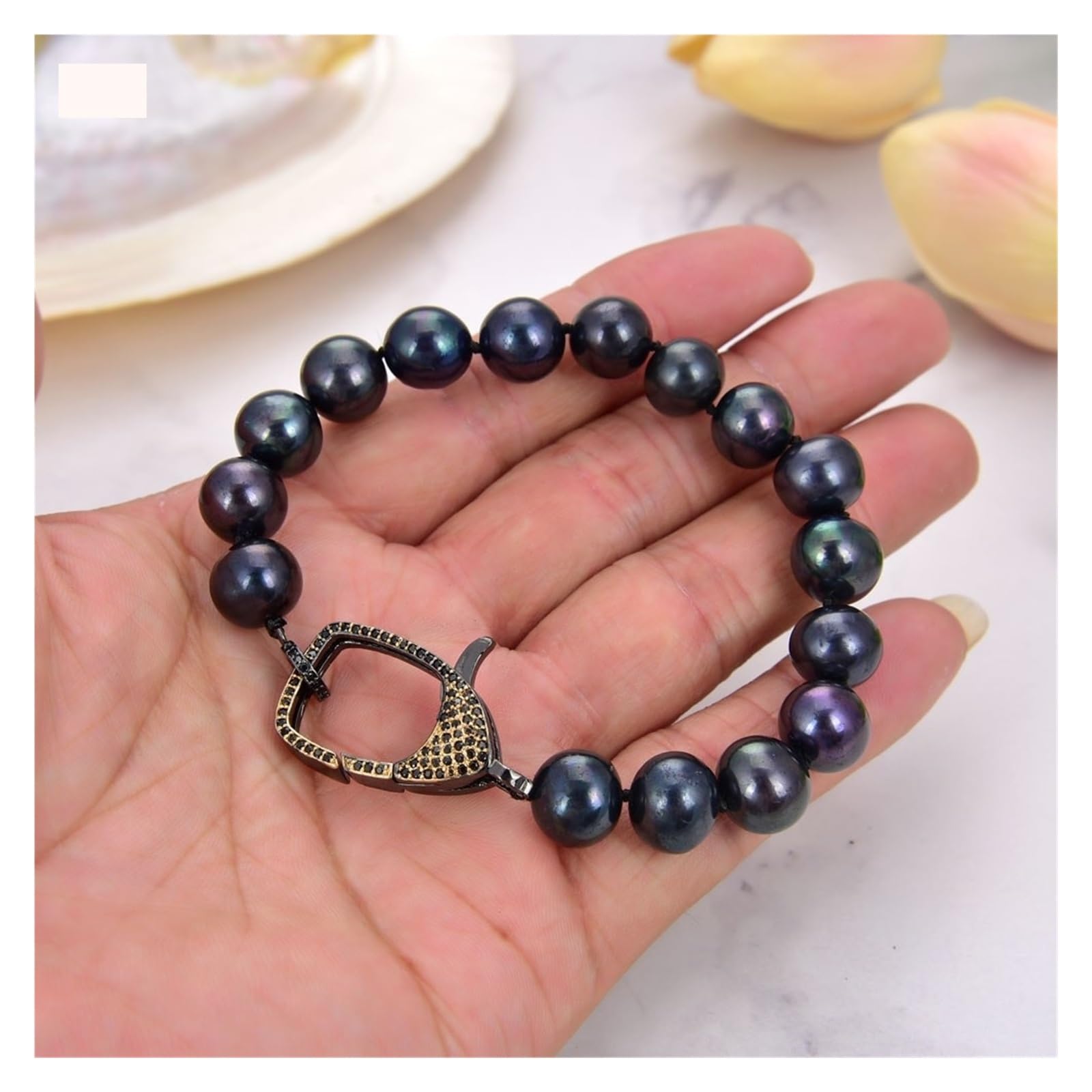 Collane da donna Gioielli Bracciale con perle nere naturali da 8" 9-10 mm Chiusura