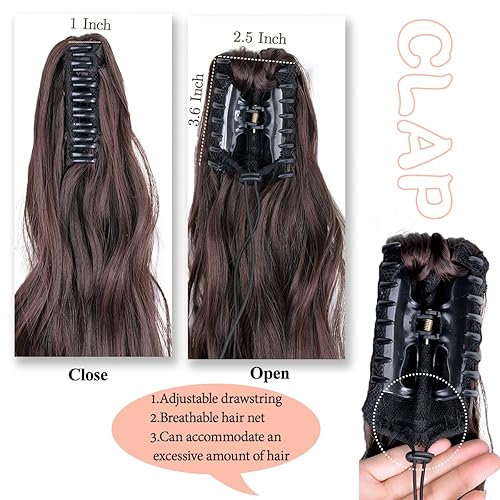 Miniatura 4 de Extensiones de cabello sintético largo y rizado con clip en cola de caballo, 22 pulgadas, 4.23 onzas por paquete, resistentes al calor, extensiones