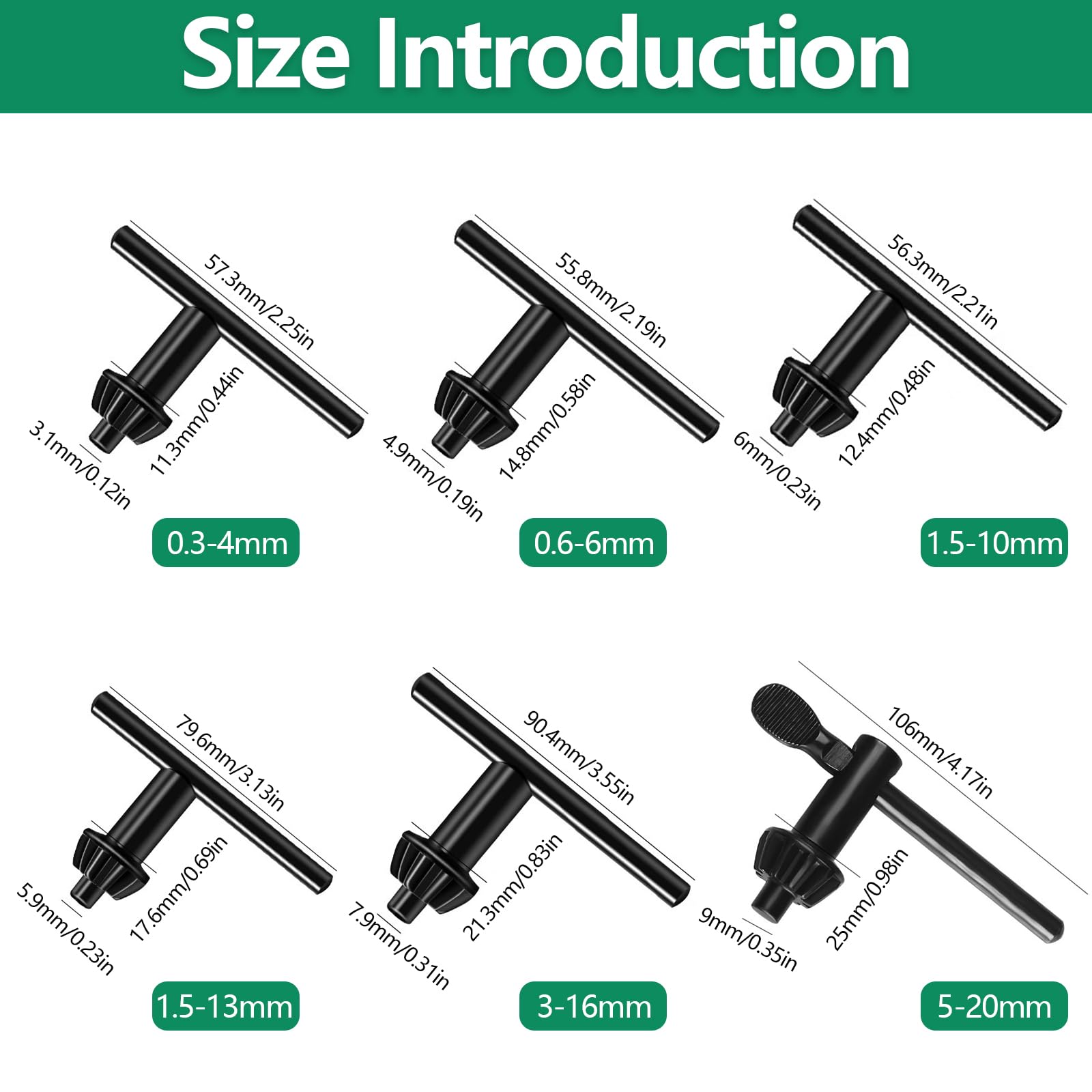 7 Stück Bohrfutterschlüssel, Universal Drill Chuck Key Metall Bohrmaschin Schlussel und 4 in 1 Bohrfutterschlüssel Set für Zahnkranzbohrfutter, 4/6/10/13/16/20mm