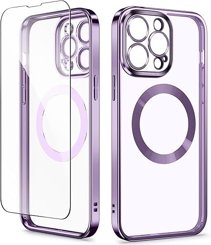 CAPRARO Funda magnética compatible con iPhone 14 Pro, protección completa de la cámara compatible con magnética no amarillenta galvanizada a prueba
