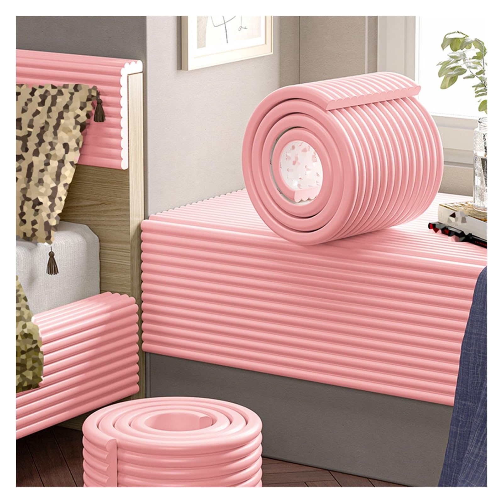 Protection d'angle enfants en mousse rose 10m pour table chaise et meuble