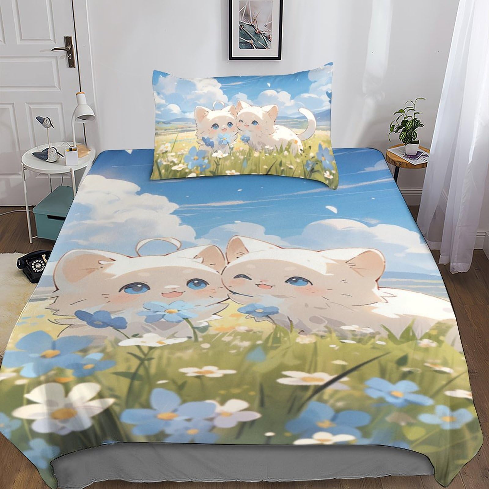 Housse de couette anime kitten anti-plis parure de lit adulte fermeture éclair microfibre 3D