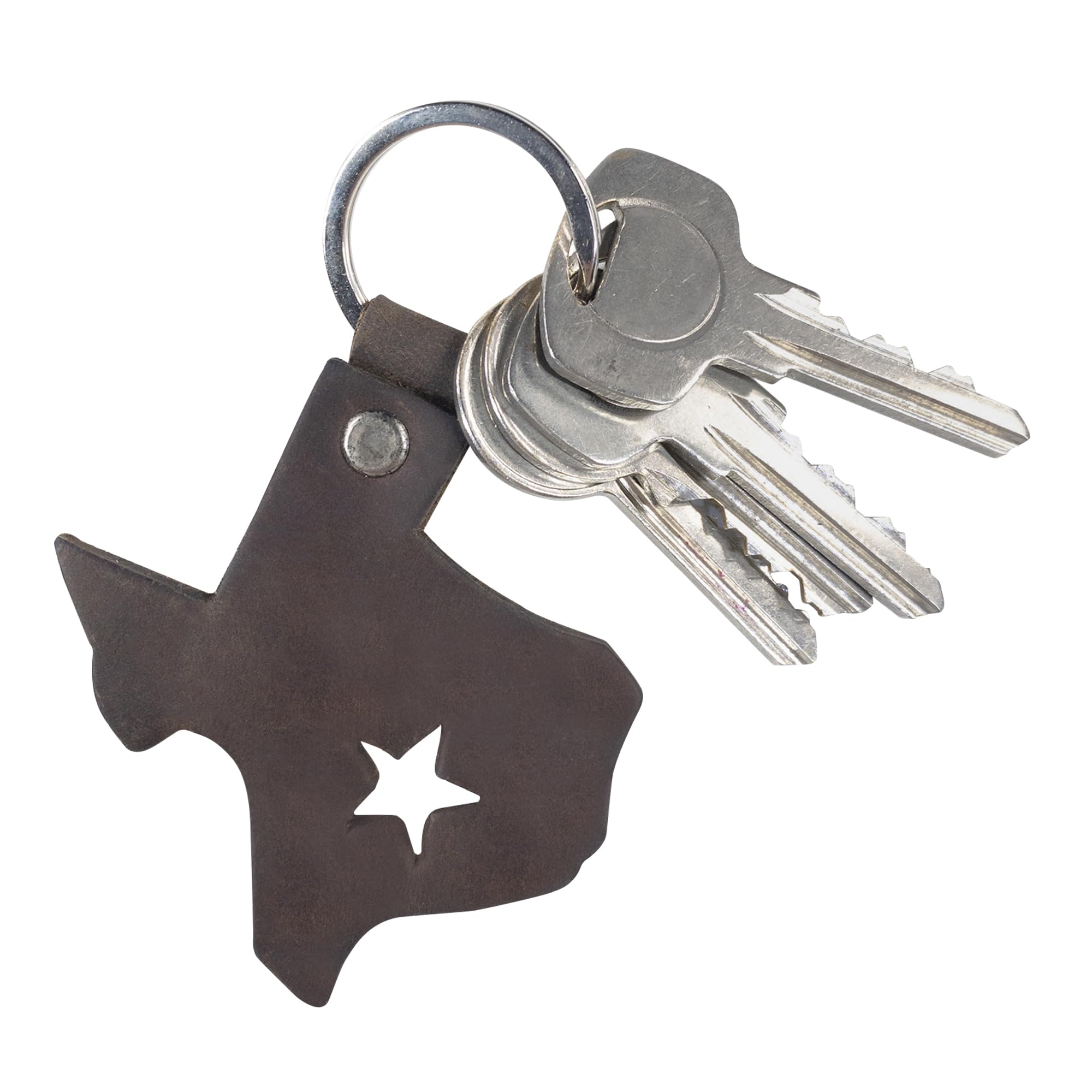 Hide & Drink, Thick Leather Texas State Key Chain/Texas Souvenir/Texas State Map With Star, Handmade :: Bourbon Brown