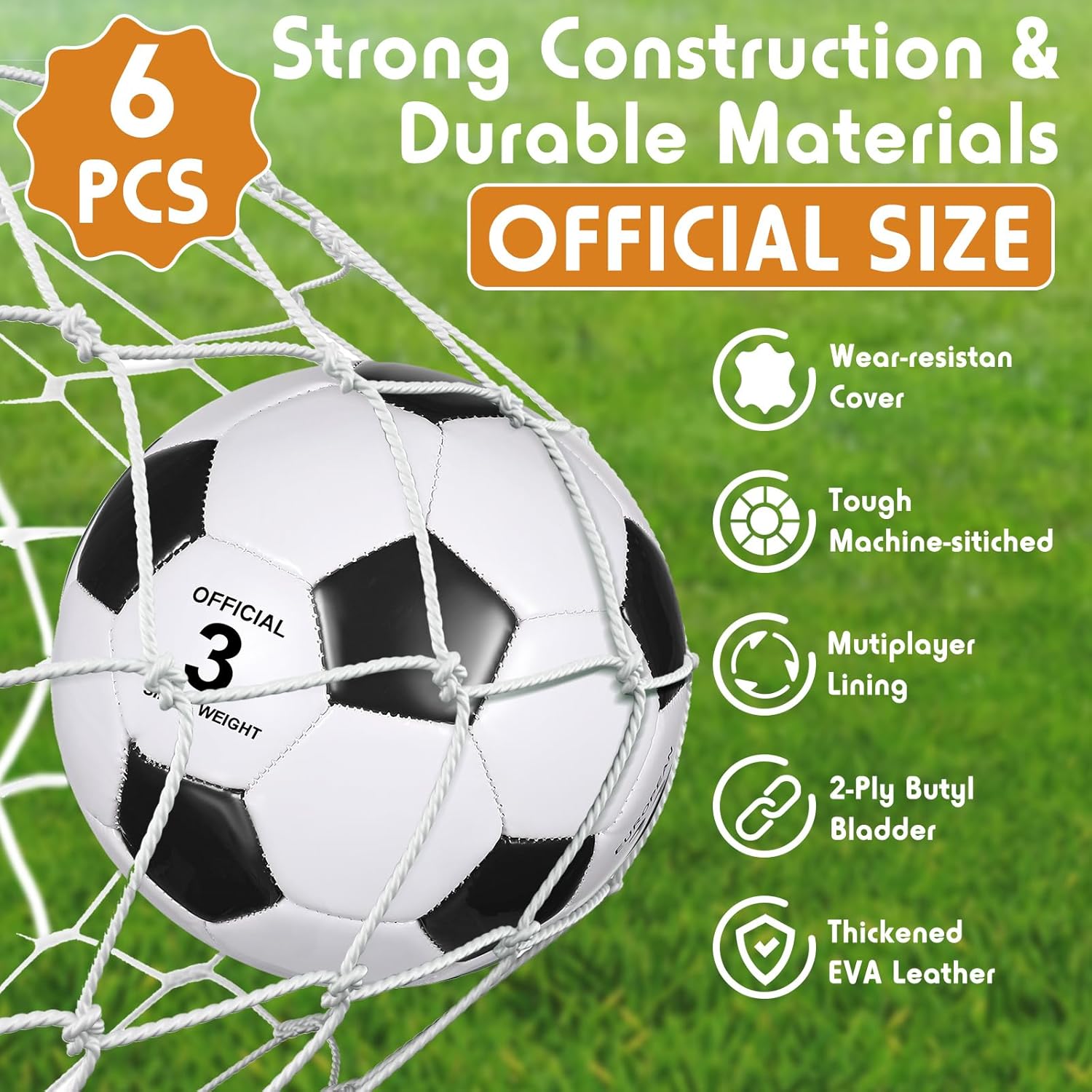 6 Pcs Soccer Ball Bulk Size 5/4/3 Deflated Soccer Balls with Pump for Youth Adult Game Training Practice Football for School Sports Game Birthday Gift Party