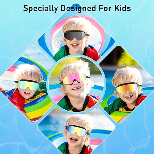 Miniatura 7 de Gafas de natación para niños, gafas de natación polarizadas para niños, visión amplia, antivaho sin fugas, gafas de natación para edades de 4 a 16