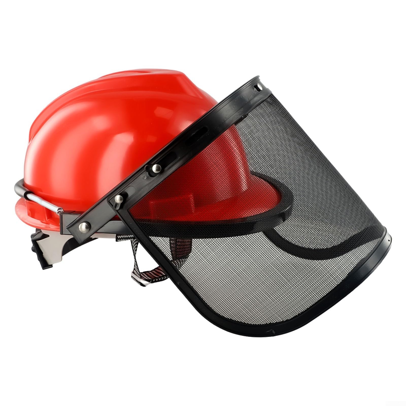 Casque de sécurité pour tronçonneuse, Protection de Casque de Protection pour tronçonneuse - Visière en Maille pour tronçonneuse, Tondeuse à Gazon, débroussailleuse, Rouge + Noir