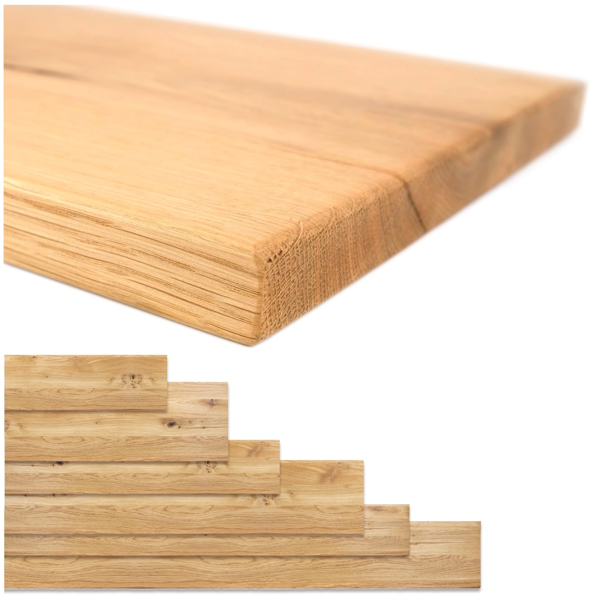 Davanzale In Rovere Massiccio - 90x25x4 Cm, Scala Oliata, Angoli Arrotondati