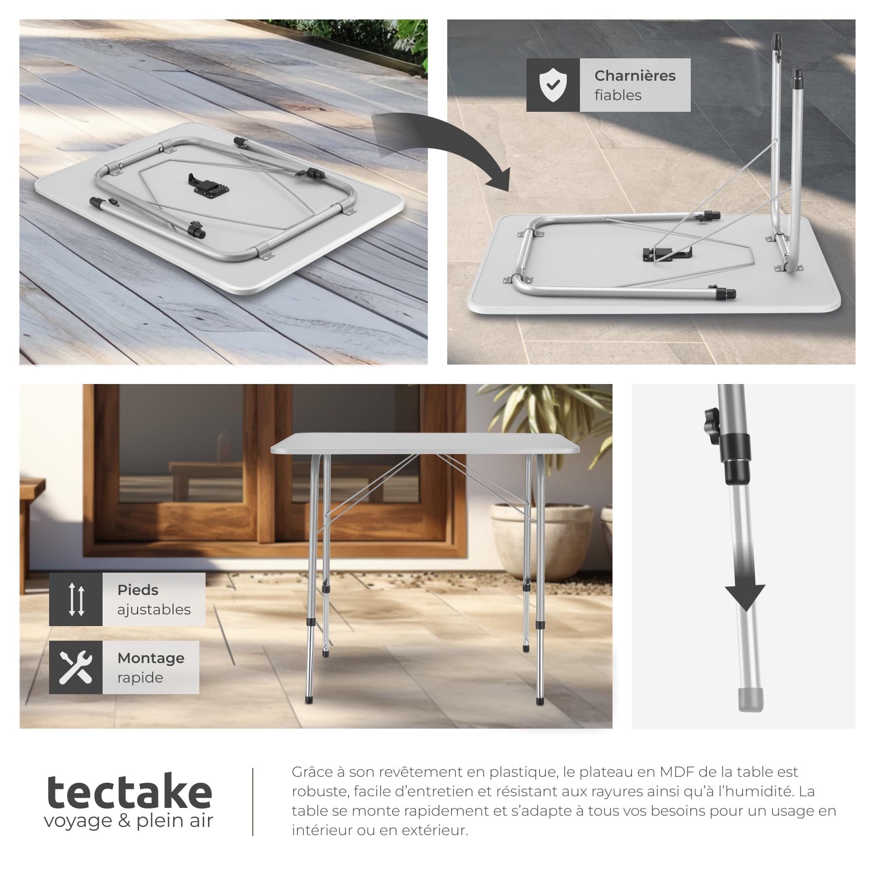TecTake Table Pliante Pique-Nique Camping Aluminium – Table De Jardin Extérieur Légère, Compacte & Réglable En Hauteur 80 X 60 X 68 Cm