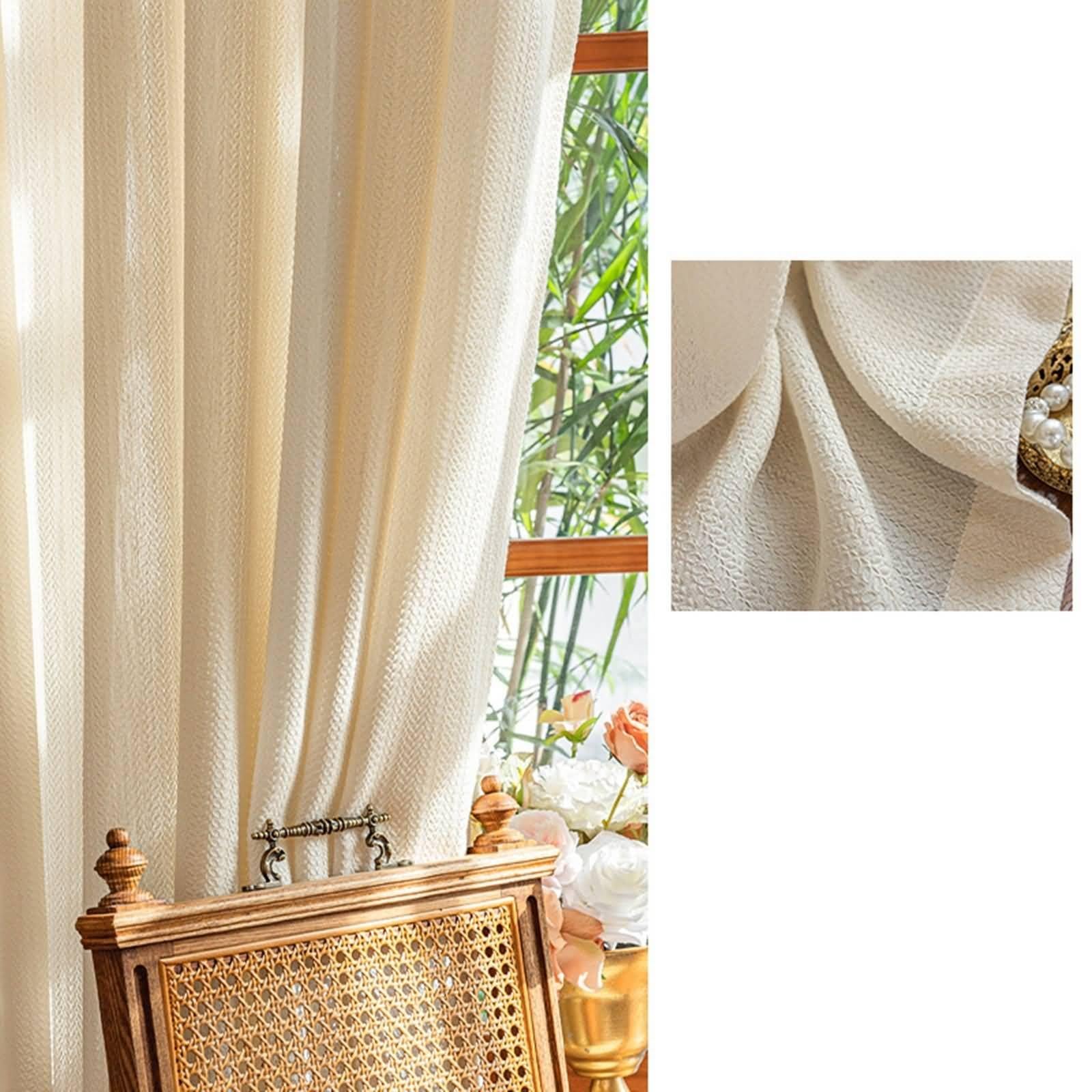 Rideau Salle de Bain Fenetre, Kit Rideau Salon Beige Couleur Unie avec Texture de Feuilles Polyester Lot de 2 86W x 138L cm