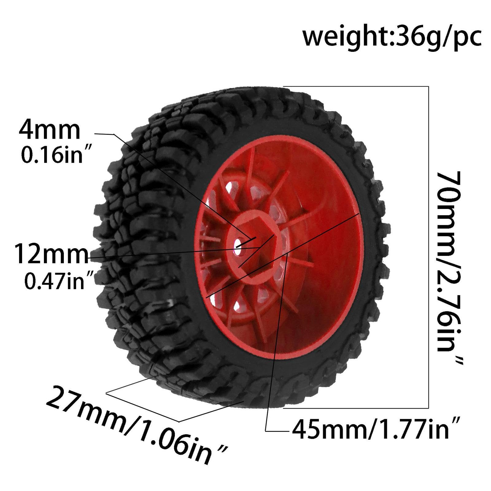 4 Pezzi RC Car Tires Ruote E Pneumatici per Auto Radiocomandate Ricambio Robusto Mozzi Universali Facile Montaggio Adatti per Modellismo su, Rosso