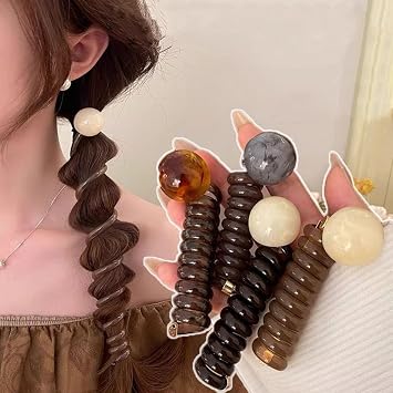 mdgfge Bead Bubble Telephone Wire Hair Bands New Phone Cord Straight Spiral Hair Ties Elastic Coils Multi Color Hair Scrunchies Ponytail Braids Fixed Hair Rope Hair Accessories for Women 4Pcs